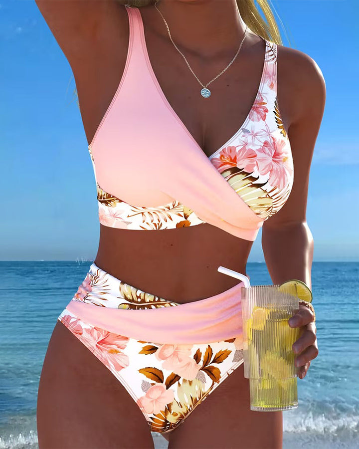 Bini | Bikini avec motif floral contrastant et fente