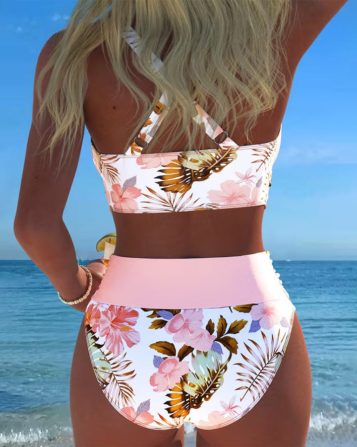 Bini | Bikini avec motif floral contrastant et fente