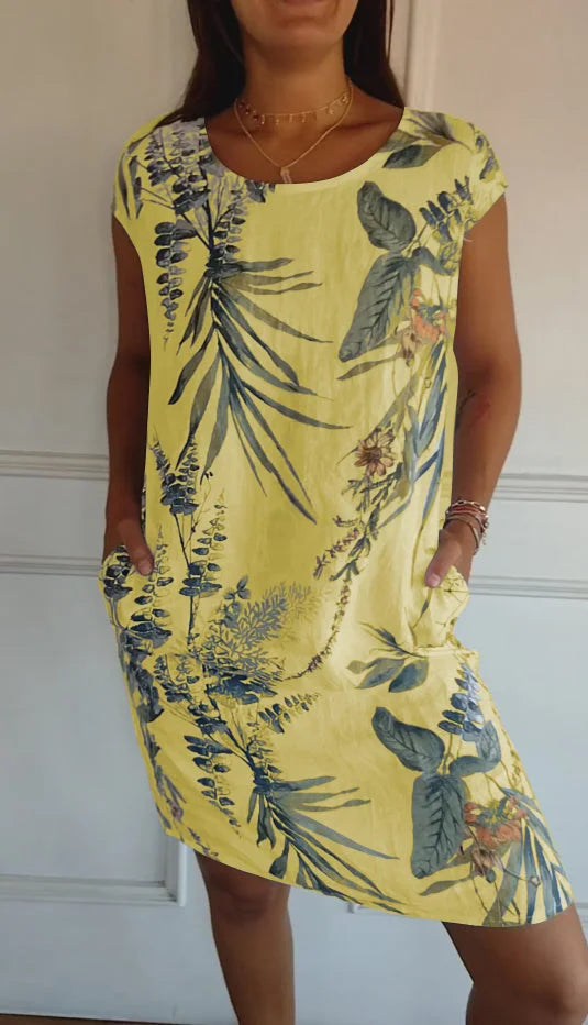 Wivienne | Robe d'été imprimée en coton et lin pour femmes avec poches
