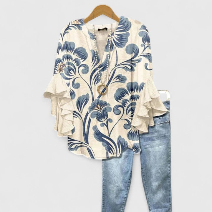 Axelle | Blouse Fluide à Imprimés Floraux et Manches Volantes