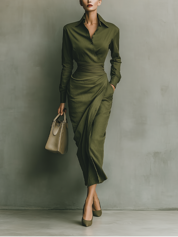 Jade | Robe Portefeuille Satinée Avec Ceinture