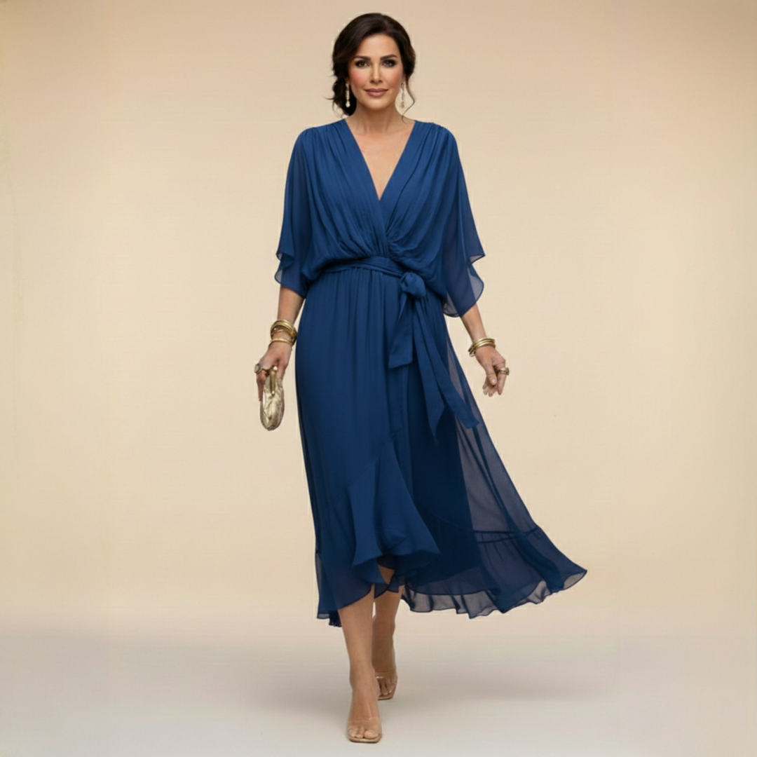 Myrtille | ROBE EN CHIFFON AVEC DÉCOLLETÉ EN V