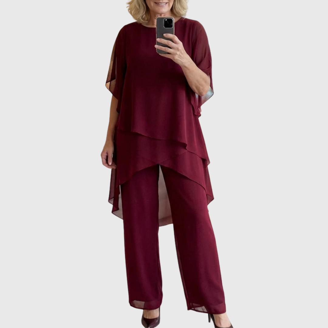 Lisette | Costume avec pantalons palazzo drapés