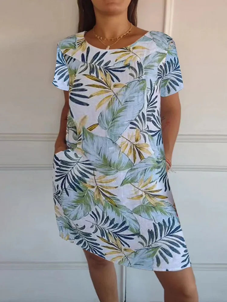 Wivienne | Robe d'été imprimée en coton et lin pour femmes avec poches