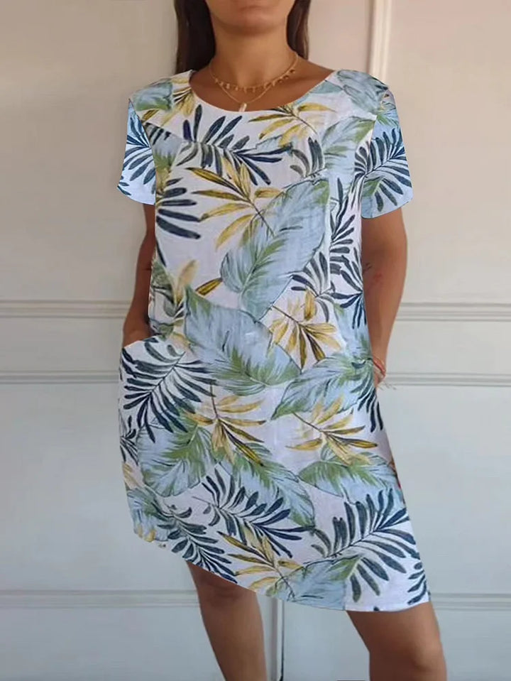 Wivienne | Robe d'été imprimée en coton et lin pour femmes avec poches