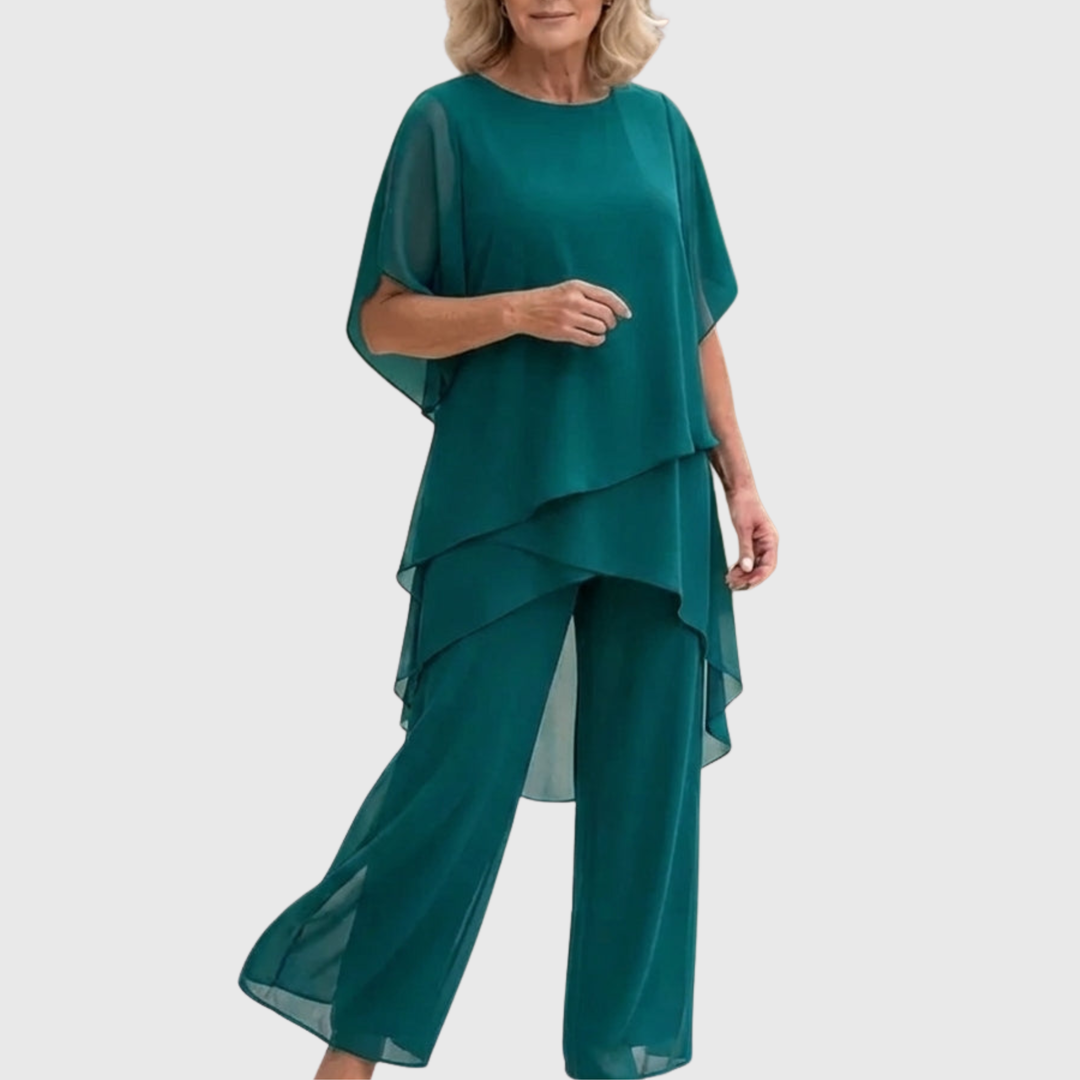 Lisette | Costume avec pantalons palazzo drapés