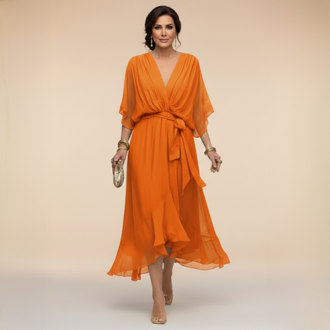 Myrtille | ROBE EN CHIFFON AVEC DÉCOLLETÉ EN V