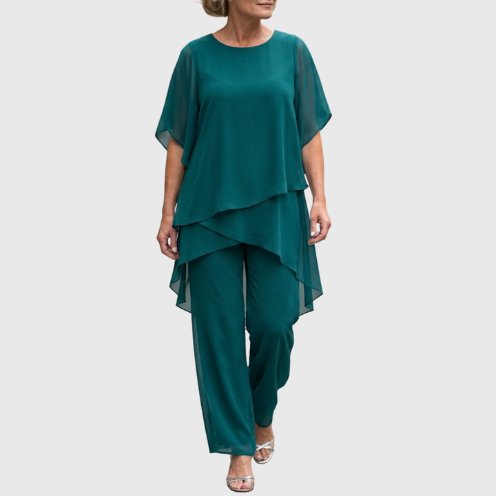 Lisette | Costume avec pantalons palazzo drapés