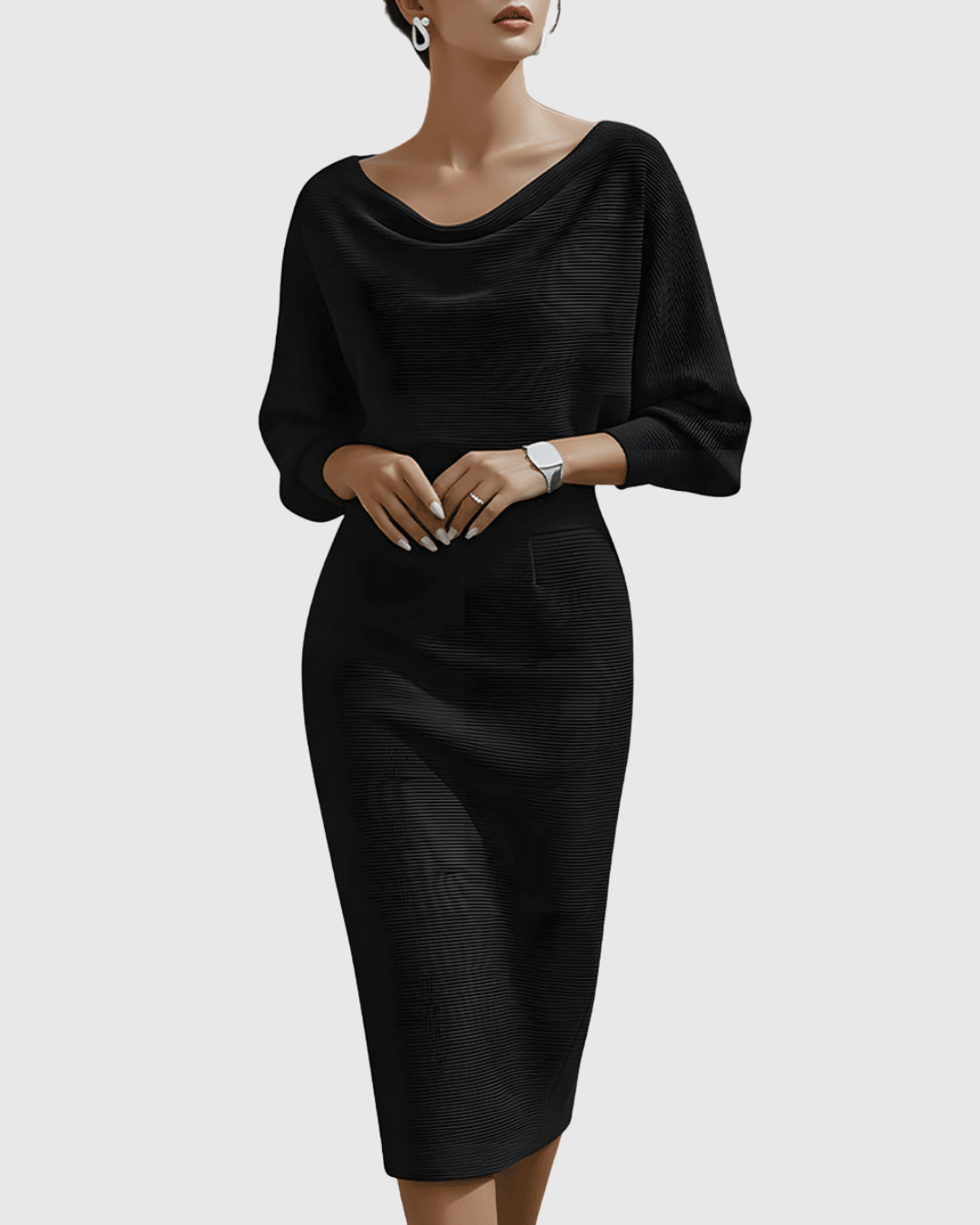 Ismeria | Robe Midi Drapée à Manches Chauve-Souris Blanche