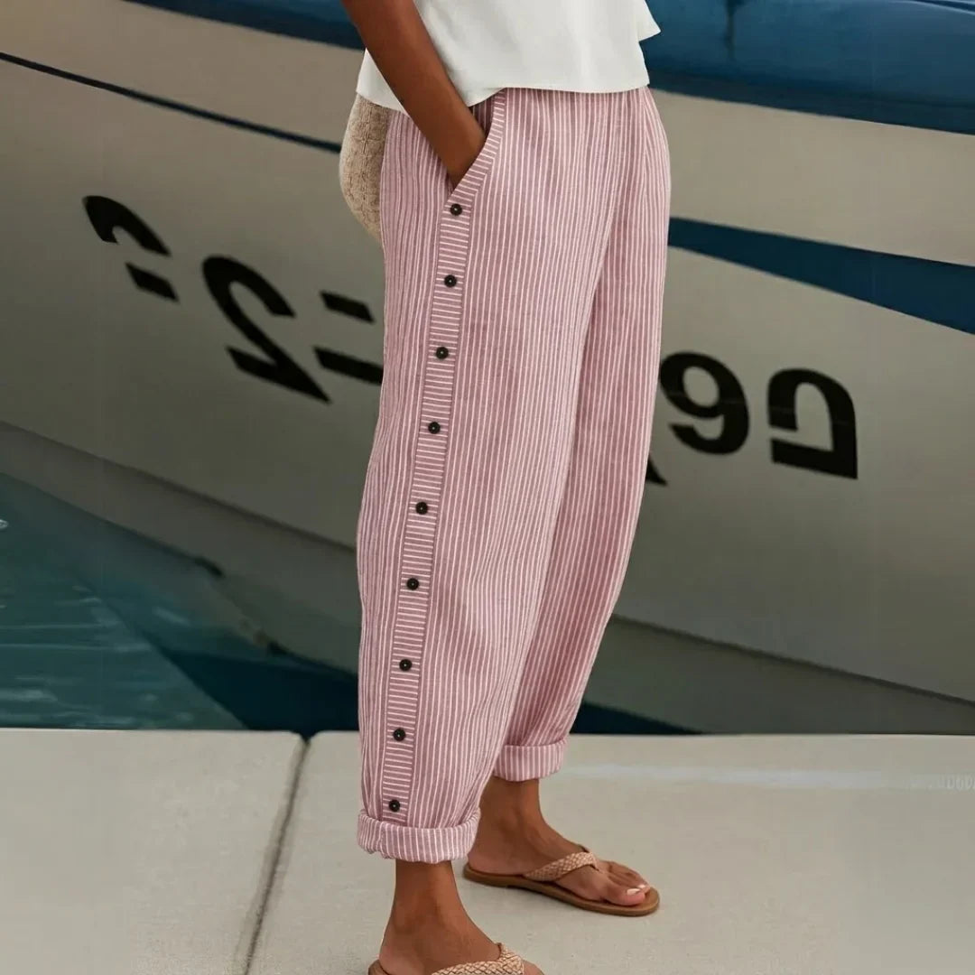 Cybèle | Pantalon à boutons rayé élégant