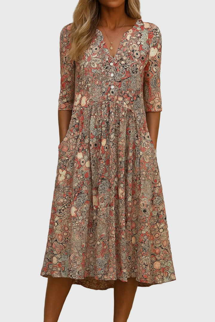 Harlow | Élégance Midi Robe V-Cou Gracieuse