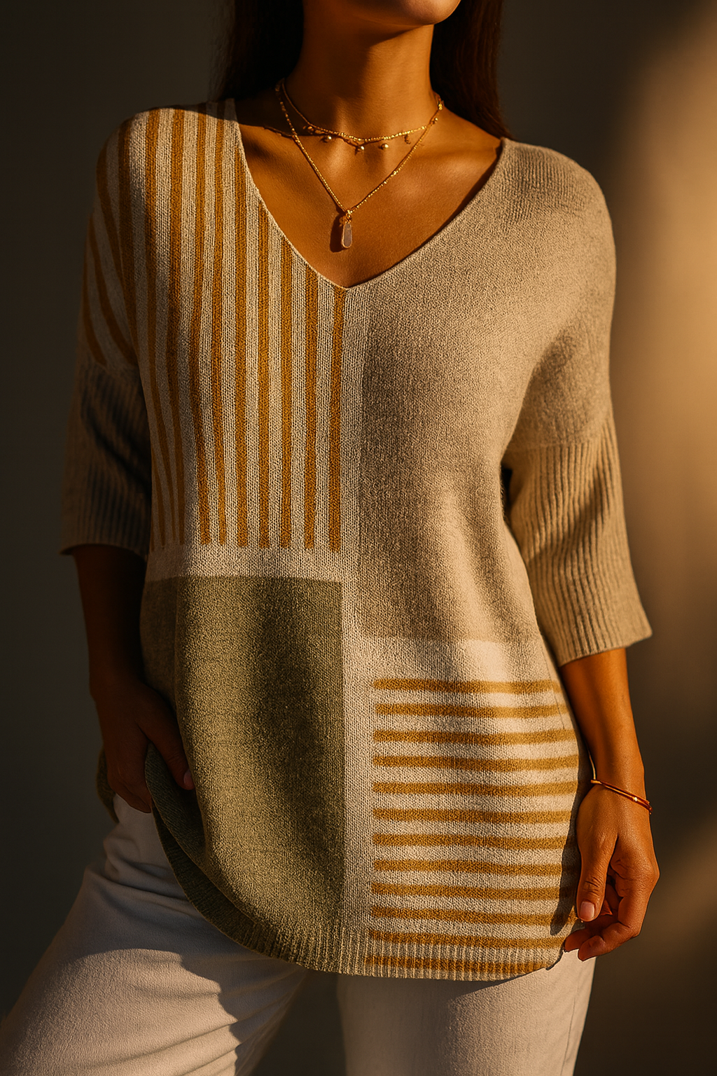 Geneviève | Pull en tricot décontracté avec motif géométrique abstrait pour femmes