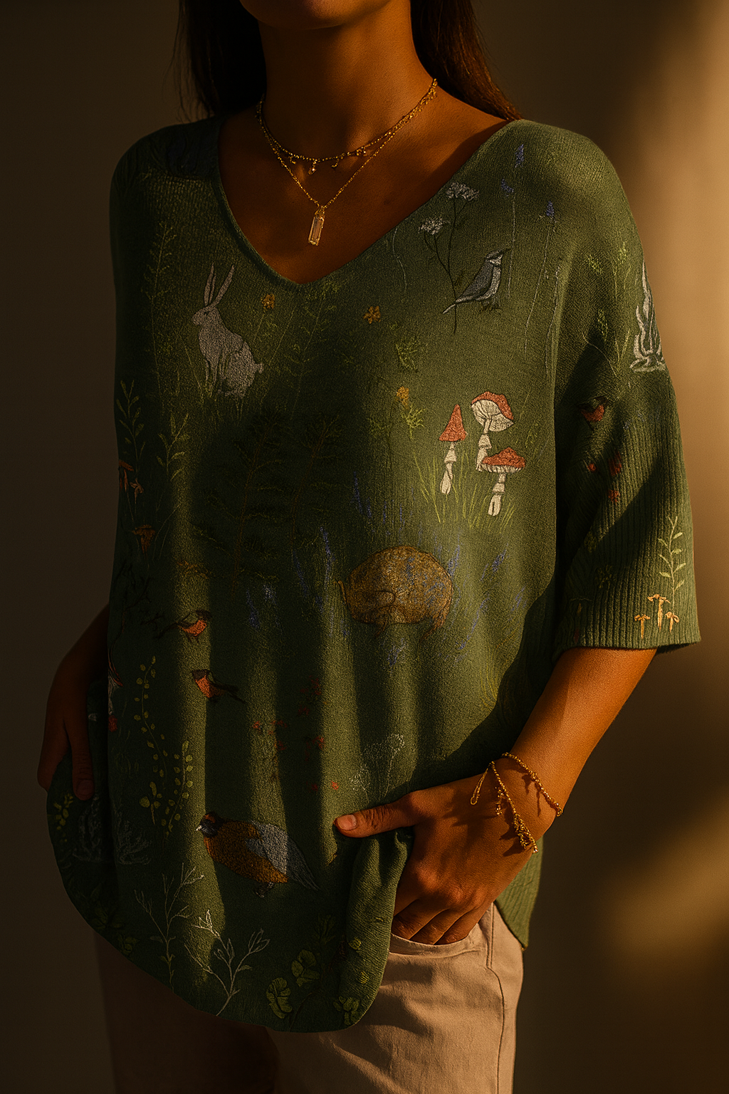 Élise | Pull en Tricot Imprimé avec Motif de Forêt et Animaux pour Femmes