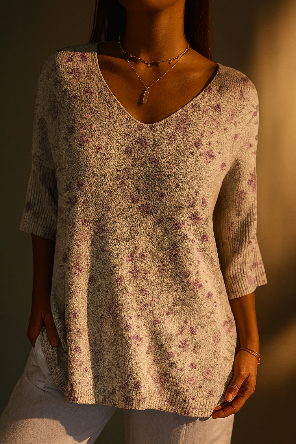 Adélaïde | Pull en maille casual floral vintage pour femmes