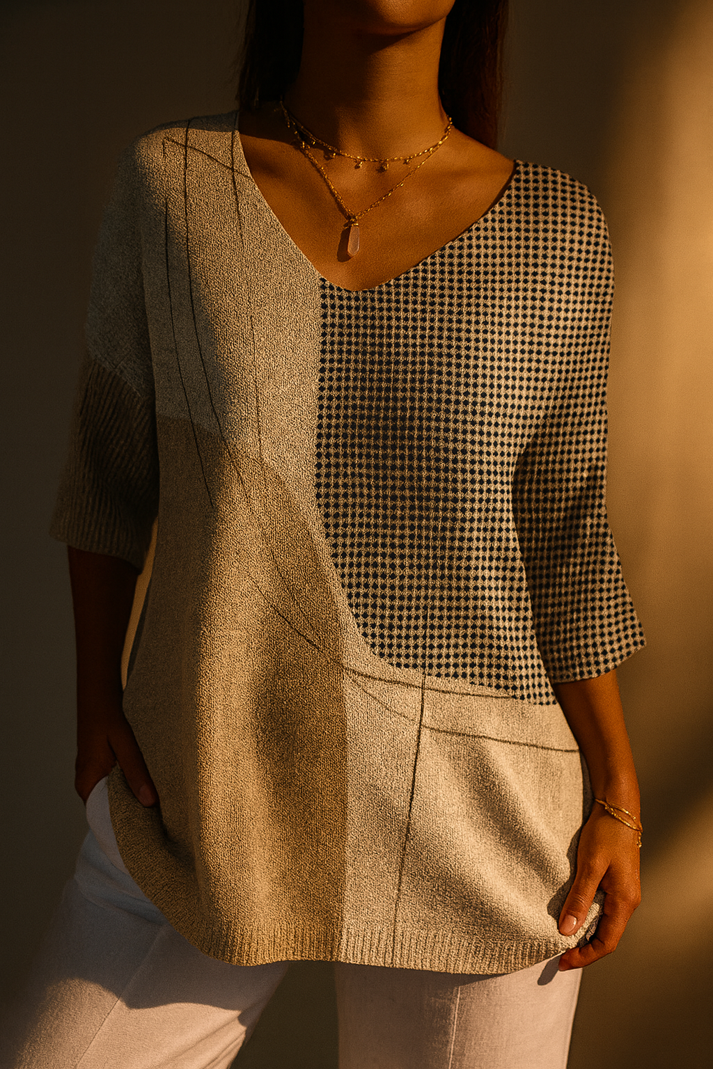 Ysabelle | Pull en Tricot Casual avec Motif Géométrique Abstrait pour Femmes