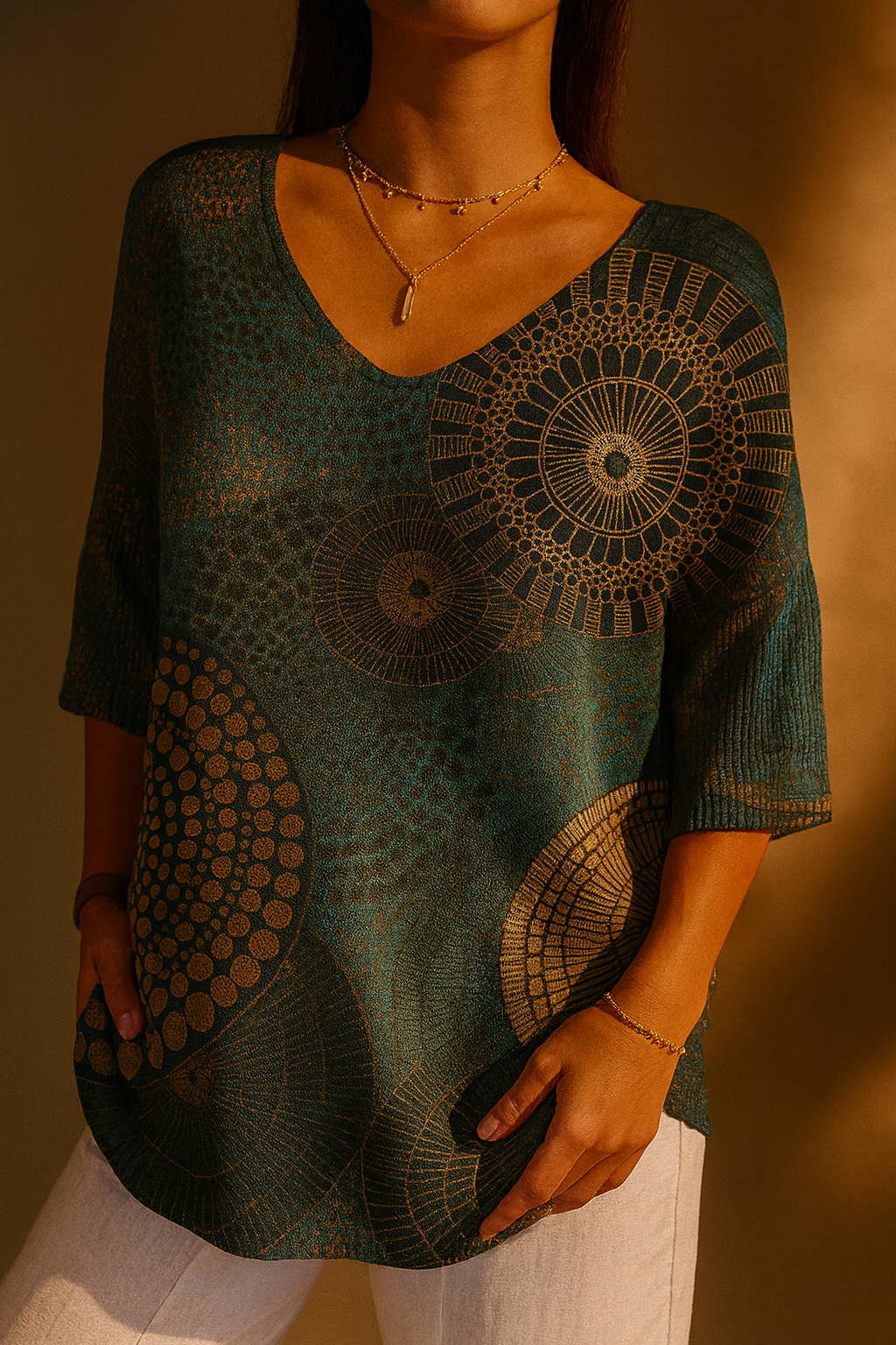 Paola | Pull Vintage Femme Totem Circulaire Géométrie Abstraite