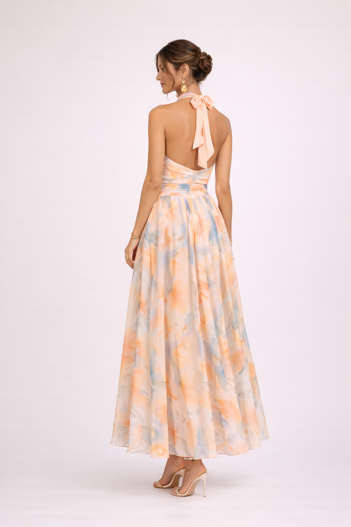 Cerise | Robe Halter Aquarelle