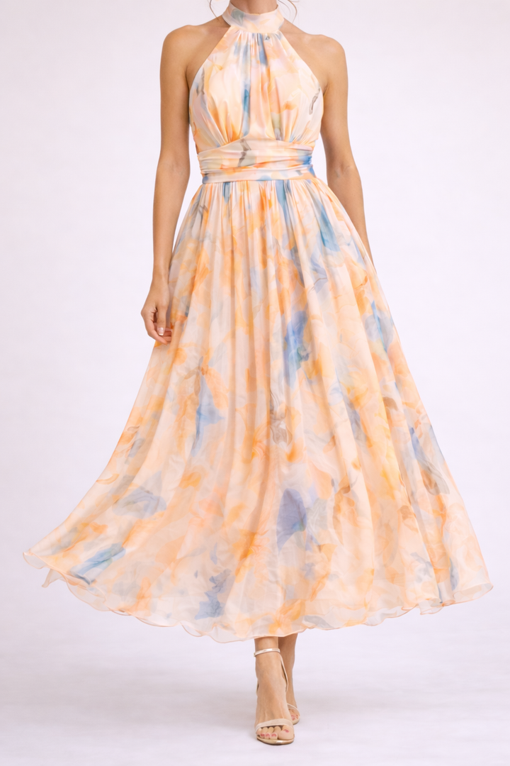 Cerise | Robe Halter Aquarelle
