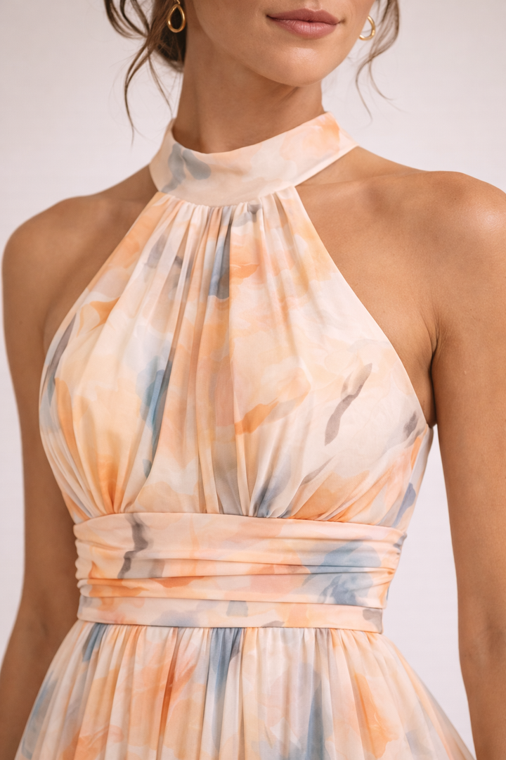 Cerise | Robe Halter Aquarelle