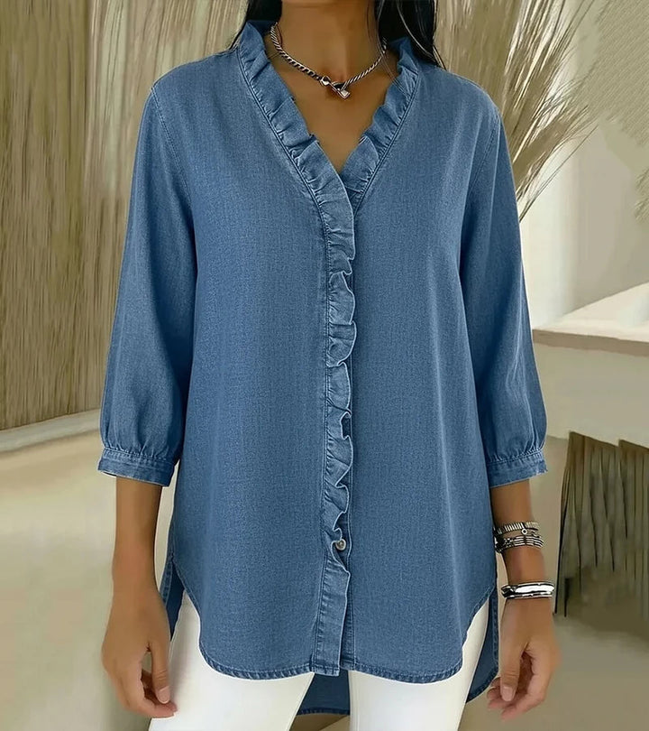 Clémence | Blouse fluide col V volanté