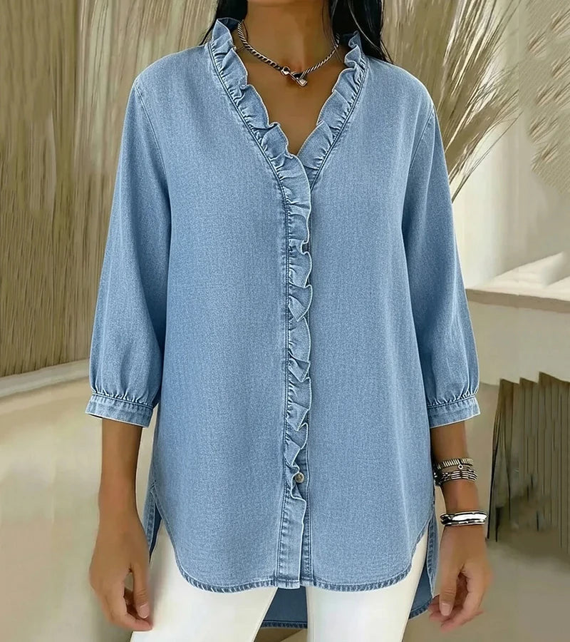 Clémence | Blouse fluide col V volanté