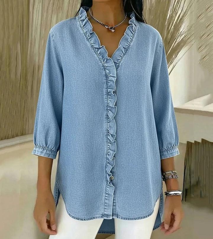 Clémence | Blouse fluide col V volanté