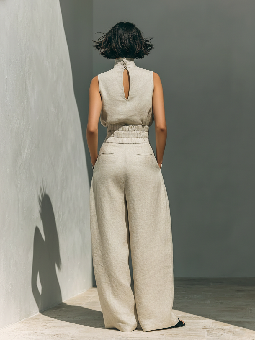 Mylène | Ensemble Minimaliste en Coton & Lin avec Coupe Flatteuse