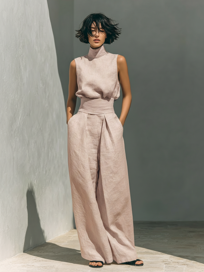 Mylène | Ensemble Minimaliste en Coton & Lin avec Coupe Flatteuse