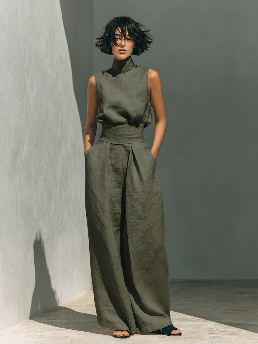 Mylène | Ensemble Minimaliste en Coton & Lin avec Coupe Flatteuse