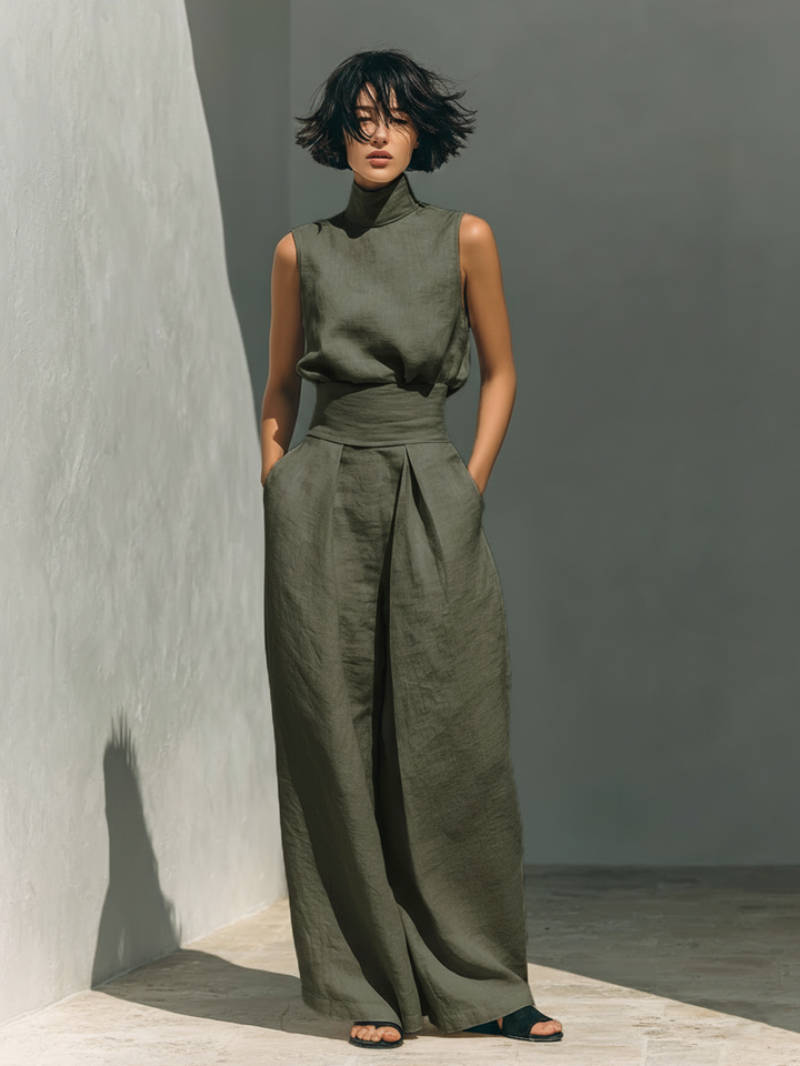 Mylène | Ensemble Minimaliste en Coton & Lin avec Coupe Flatteuse