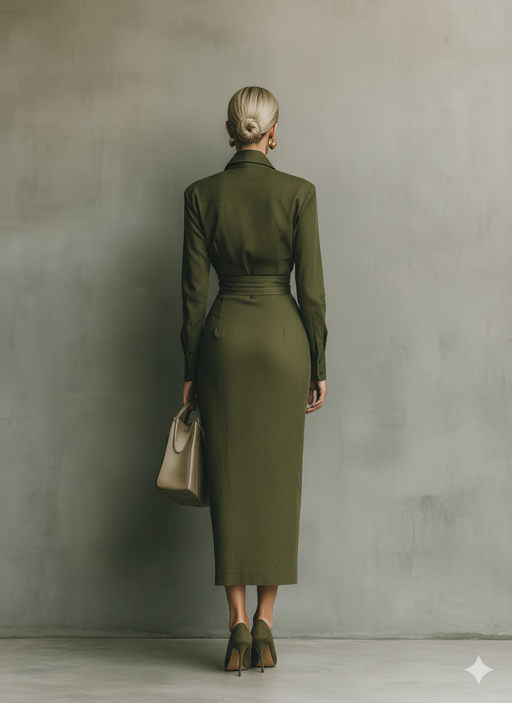 Jade | Robe Portefeuille Satinée Avec Ceinture