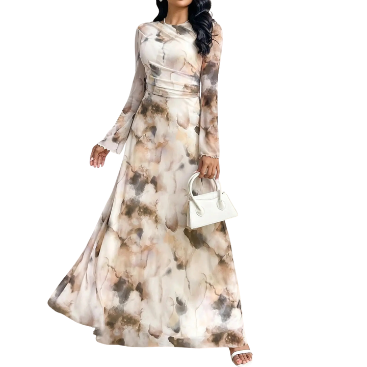 Célia┃Robe Élégante en Tulle Imprimé Tie-Dye