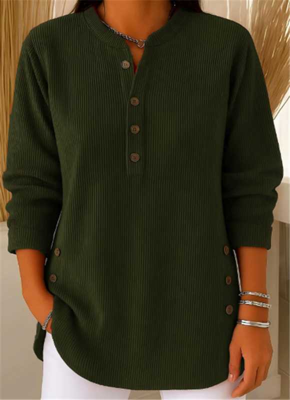 Winona | Haut Henley à Manches Longues Côtelé Décontracté