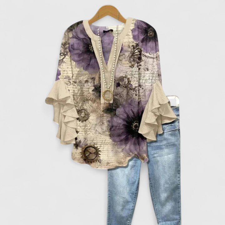 Axelle | Blouse Fluide à Imprimés Floraux et Manches Volantes