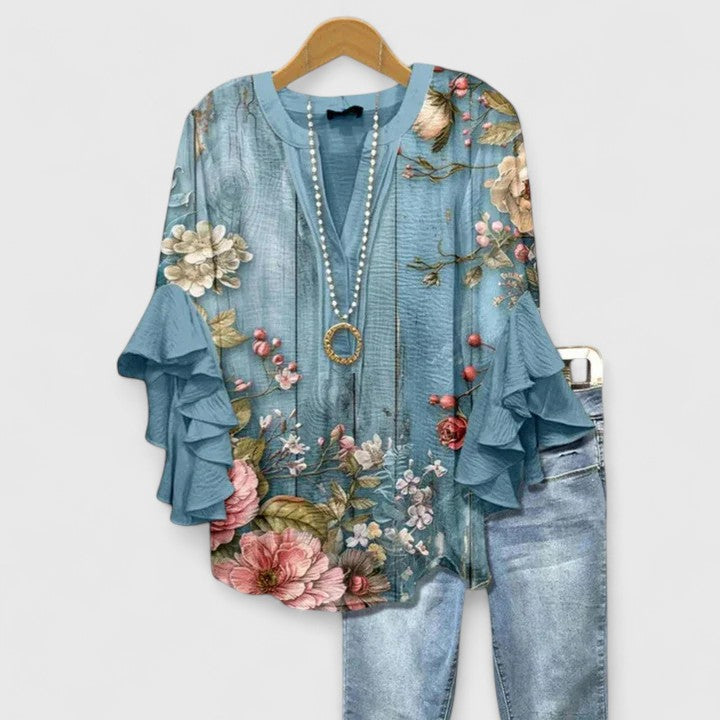 Axelle | Blouse Fluide à Imprimés Floraux et Manches Volantes