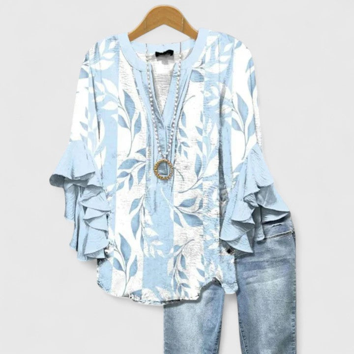 Axelle | Blouse Fluide à Imprimés Floraux et Manches Volantes