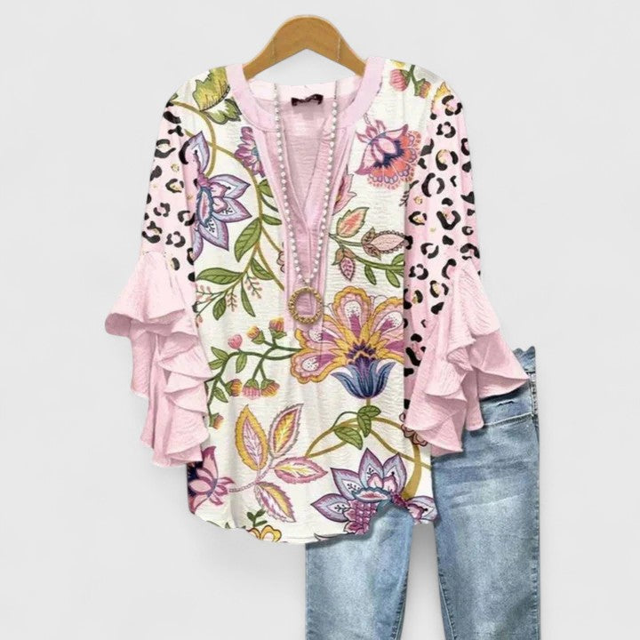 Axelle | Blouse Fluide à Imprimés Floraux et Manches Volantes