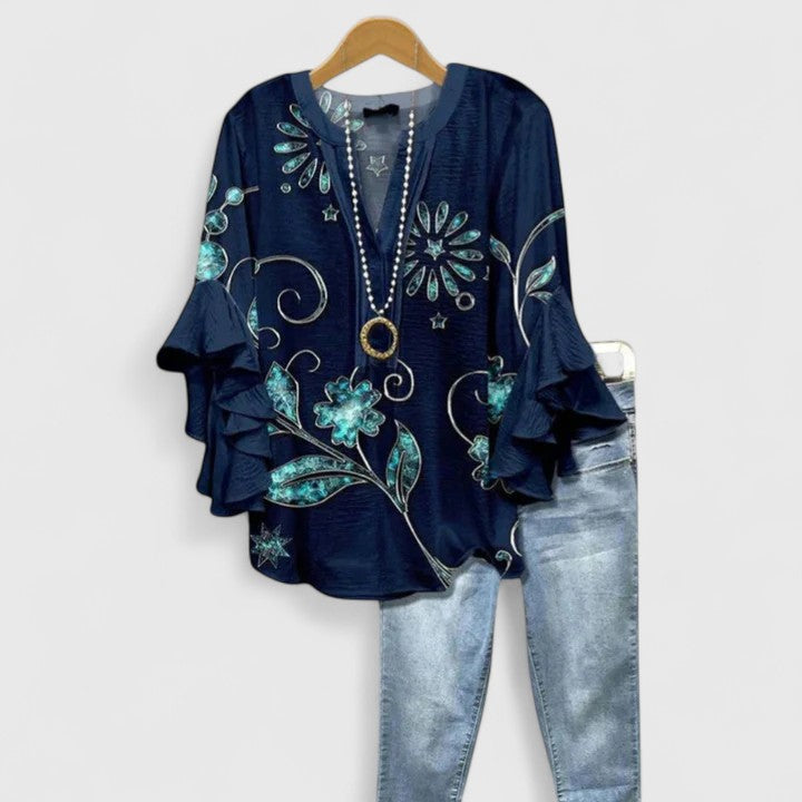 Axelle | Blouse Fluide à Imprimés Floraux et Manches Volantes