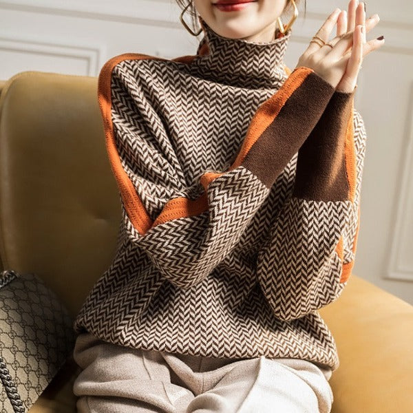 Clara | Pull à Col Roulé à Rayures Contrastées