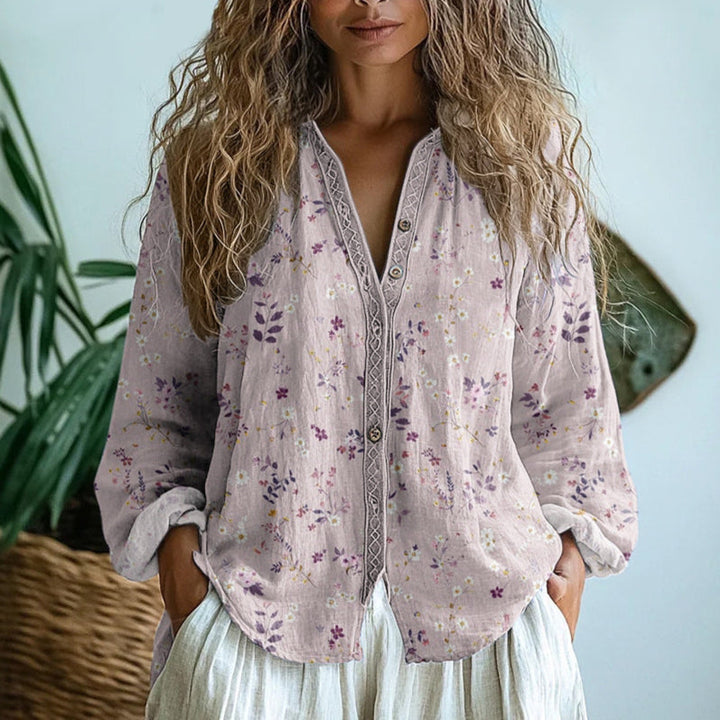 Brunaëlle | Chemise élégante à imprimé vintage de feuilles