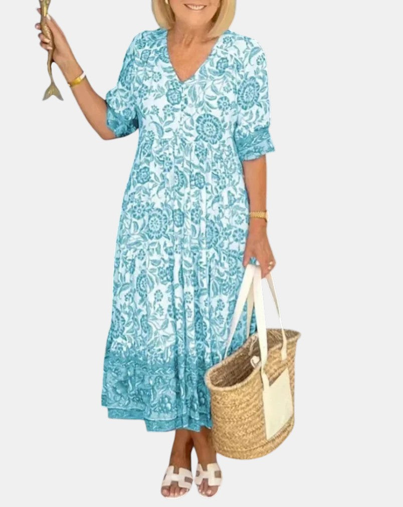 Aria | Robe Florale Élégante avec Décolleté en V