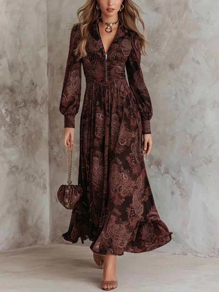 Élodie | Robe Longue À Imprimé Vintage Élégant