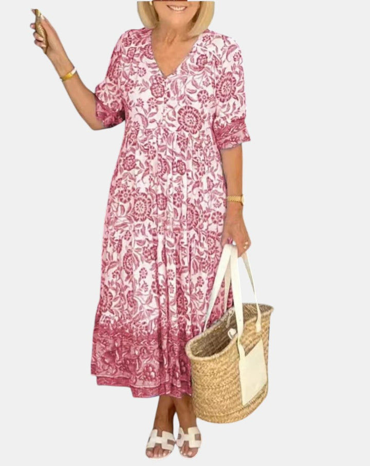 Aria | Robe Florale Élégante avec Décolleté en V