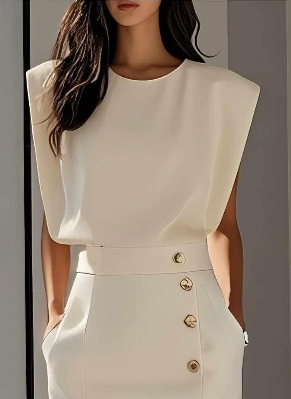 Chloé | Robe Midi Ajustée Avec Boutons Dorés