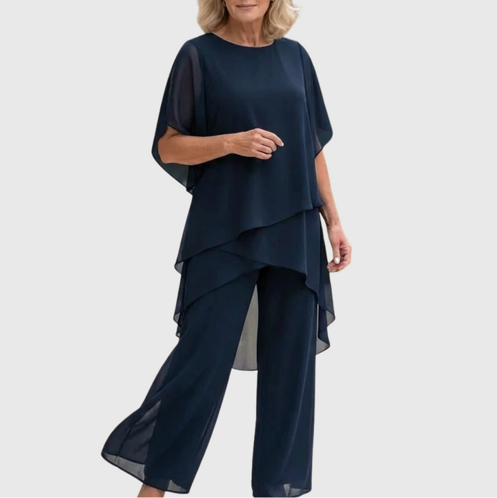 Lisette | Costume avec pantalons palazzo drapés