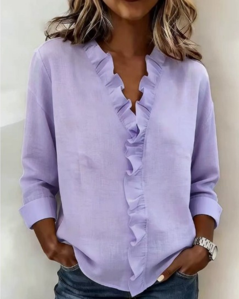 Inès | Blouse avec Volants, Décolleté en V et Manches Longues