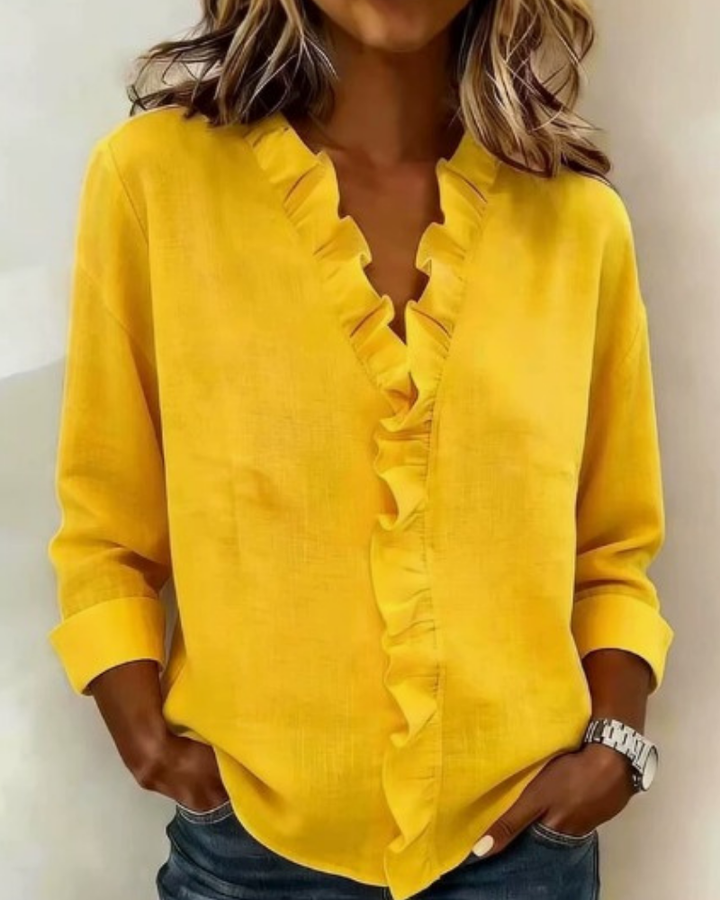 Inès | Blouse avec Volants, Décolleté en V et Manches Longues