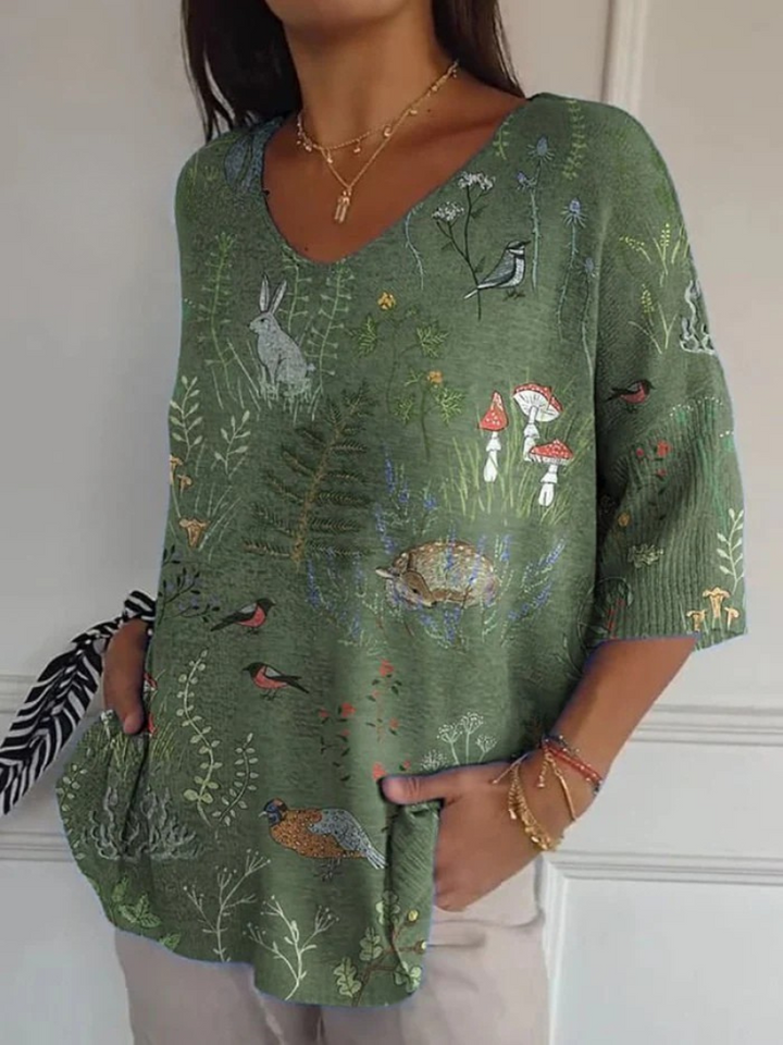Élise | Pull en Tricot Imprimé avec Motif de Forêt et Animaux pour Femmes