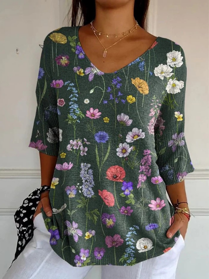 Zélie | Motif de jardin botanique printanier vibrant imprimé sur pull tricoté décontracté pour femmes
