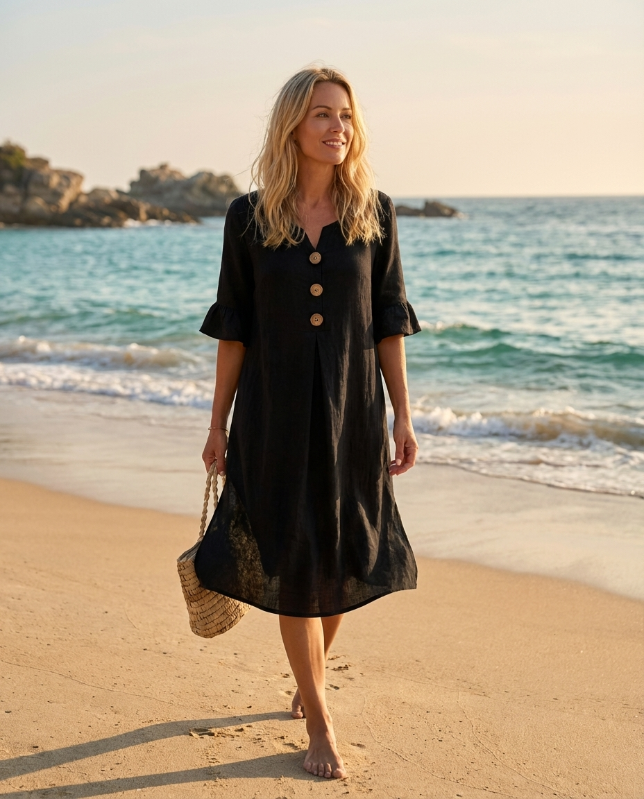 Zarella | Robe en lin légère avec des boutons